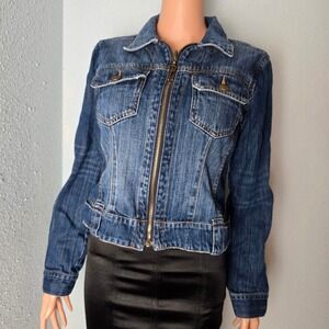 CAbI Jeans Denim Jacket Medium Skeleton Key Zipper Butterfly Print Whimsigoth